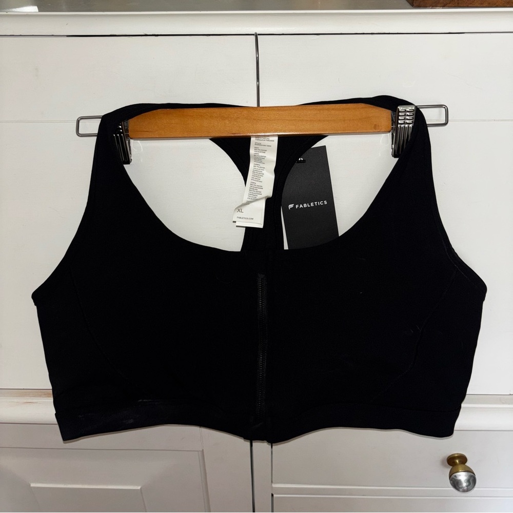 Fabletics Black Front Zip Racerback Sports Bra - NWT